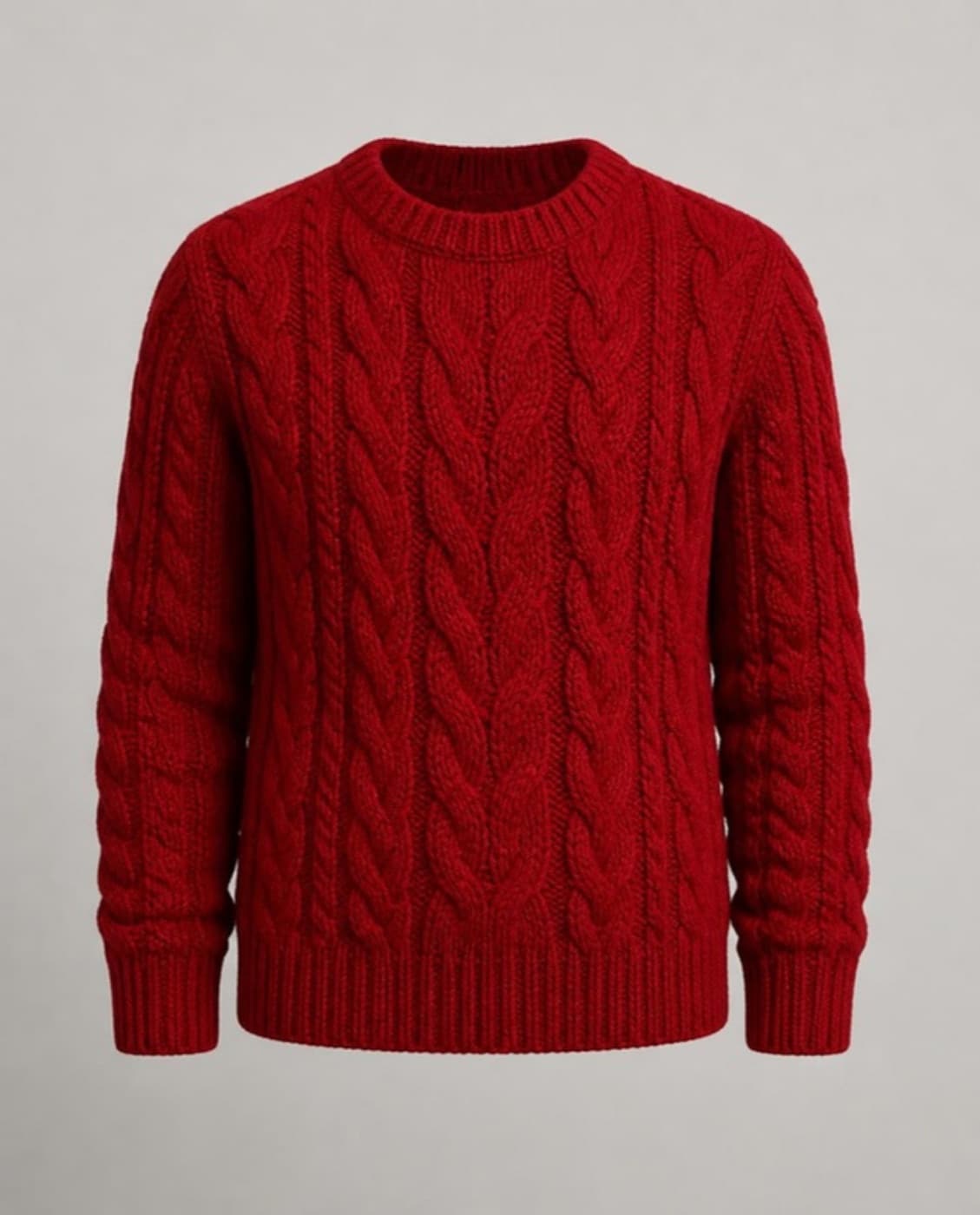 A red cable-knit sweater (a generated photo)